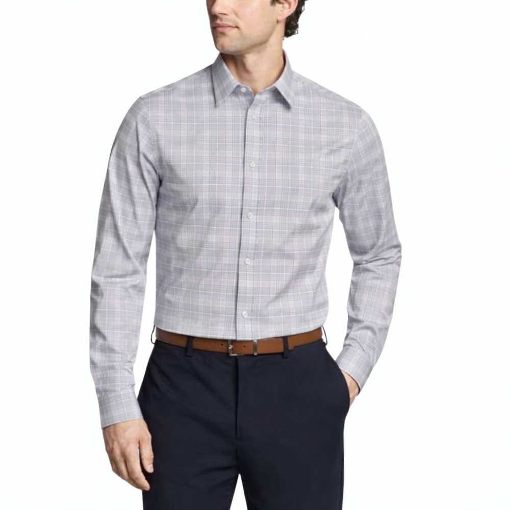 Calvin Klein Steel+ Regular Fit Stretch Wrinkle‎ Free Dress Shirt Gray 17 32/33